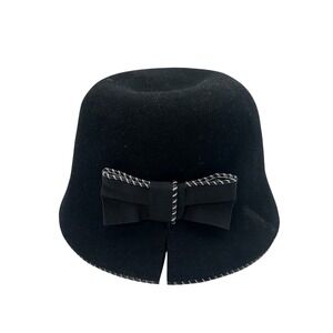 Galliano Sorbatti‎ Wool Cloche Hat Black Bow Accent Made In Italy